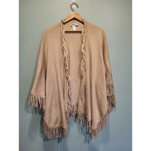 Coldwater Creek Beige Fringed Knit Cape One Size
